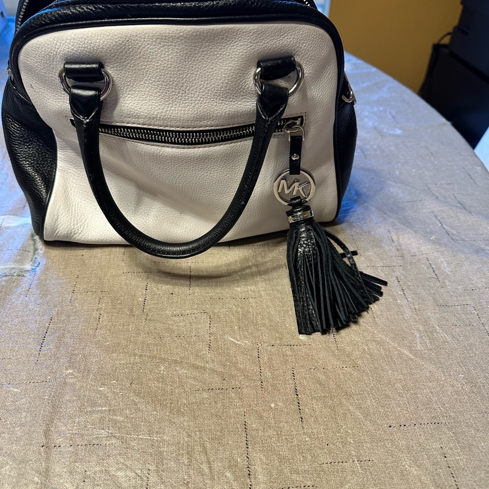 Michael Kors Black and White Satchel with Structured Design